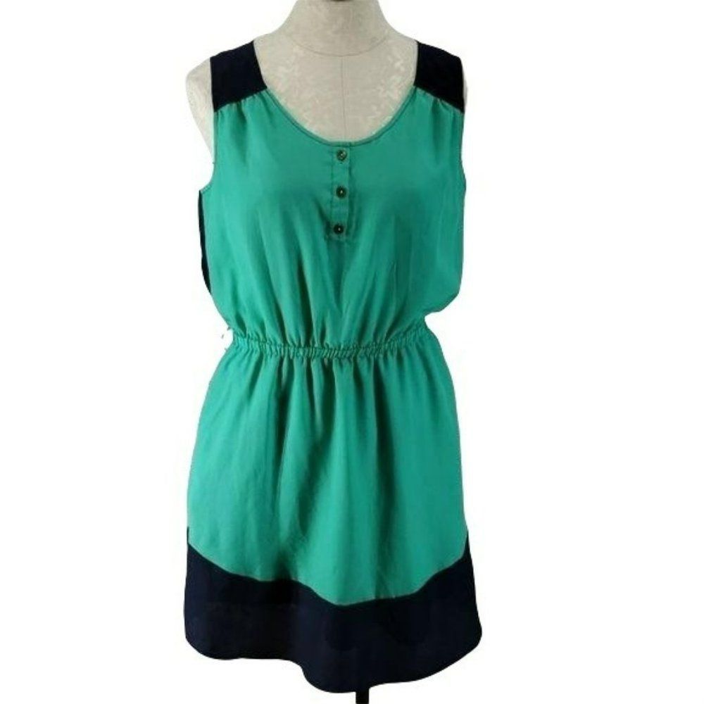 Merona Green Navy Colorblock Sleeveless Henley Mini Dress Medium